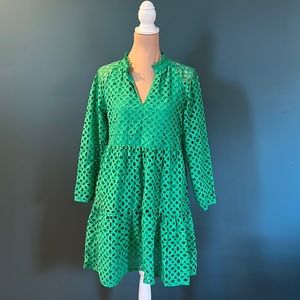 J. Crew Tiered Popover Dress embroidered eyelet in Kelly/Emerald Green Medium